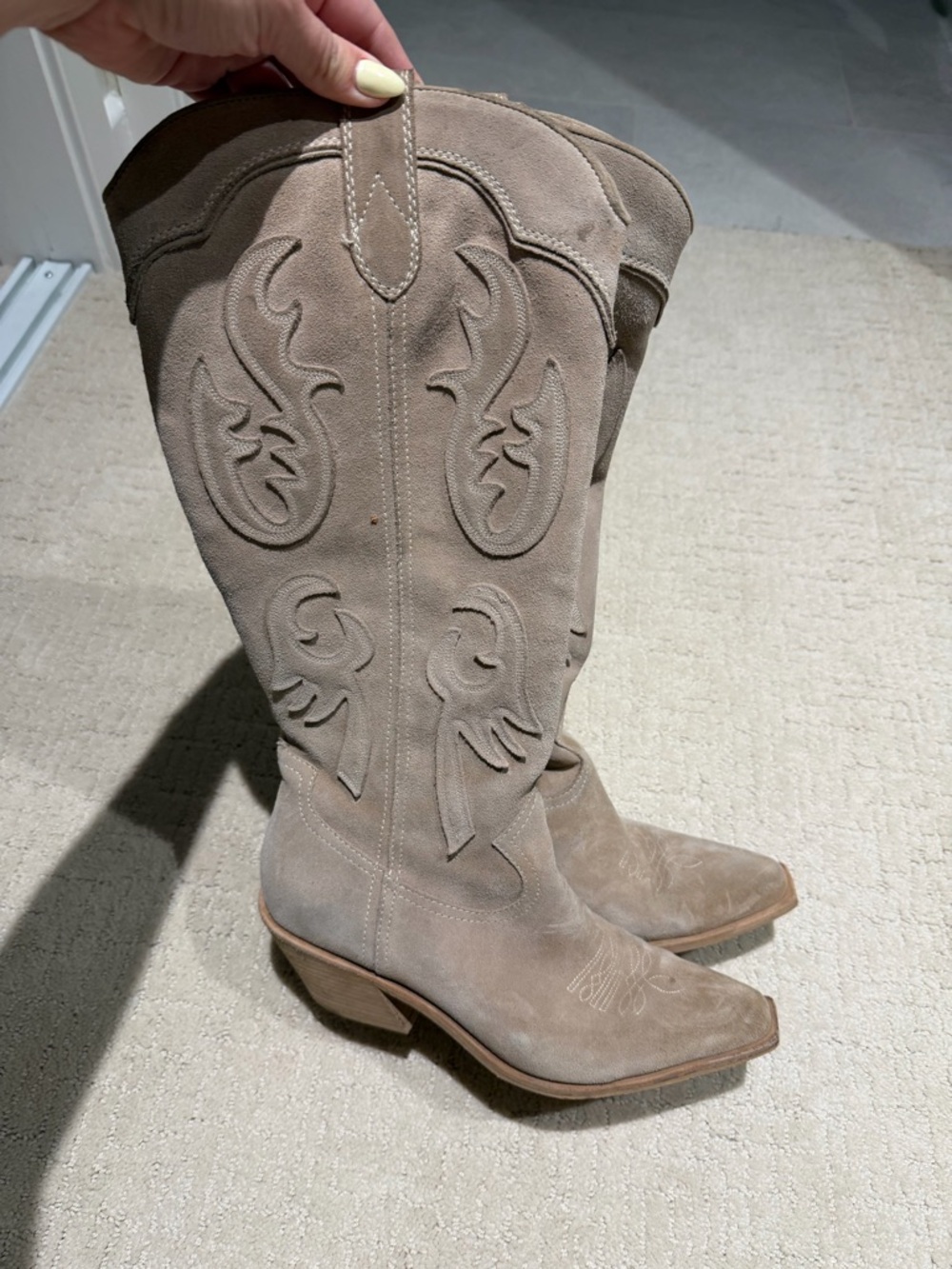 Dolce Vita Taupe Suede Western Knee-High Boots